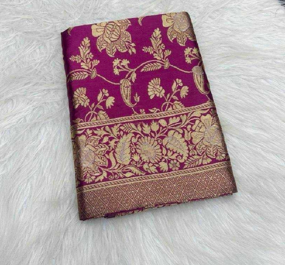 Purple silk floral saree with blouse