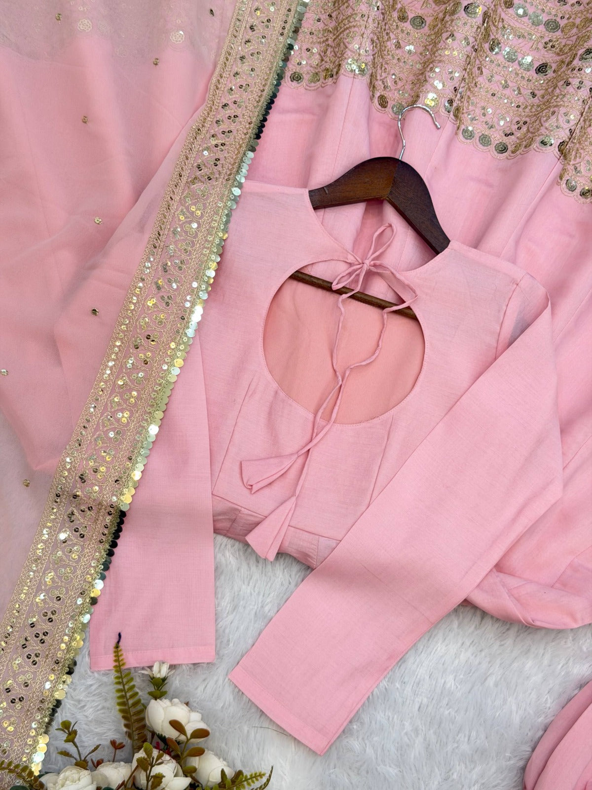 Pink anarkali suit with pent and dupatta set
