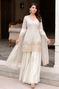 White pakistani kurti with palazzo and dupatta set