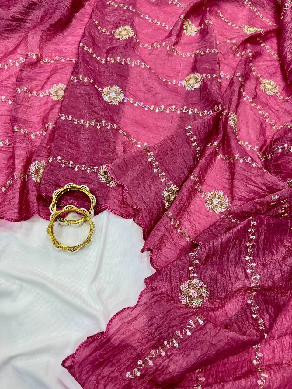 Blue crushed silk saree with blouse