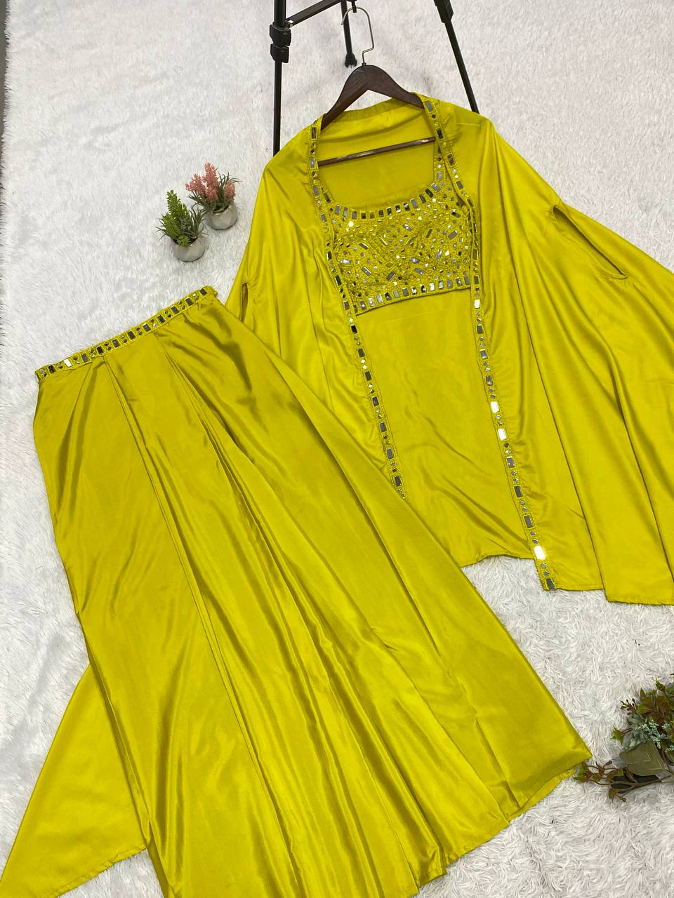 Lime green cape with dhoti and top set
