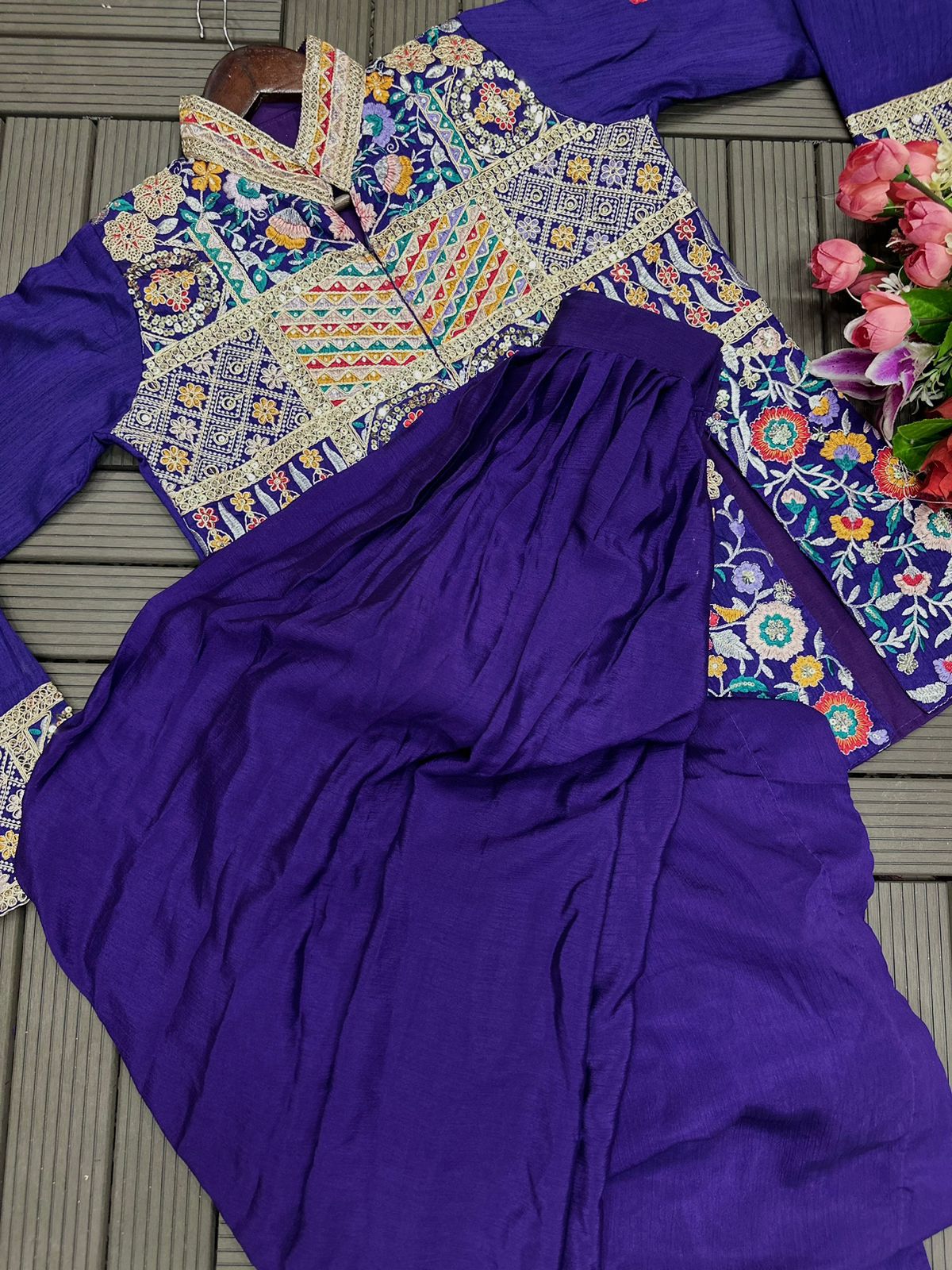Blue lehenga skirt with slit shot kurti set