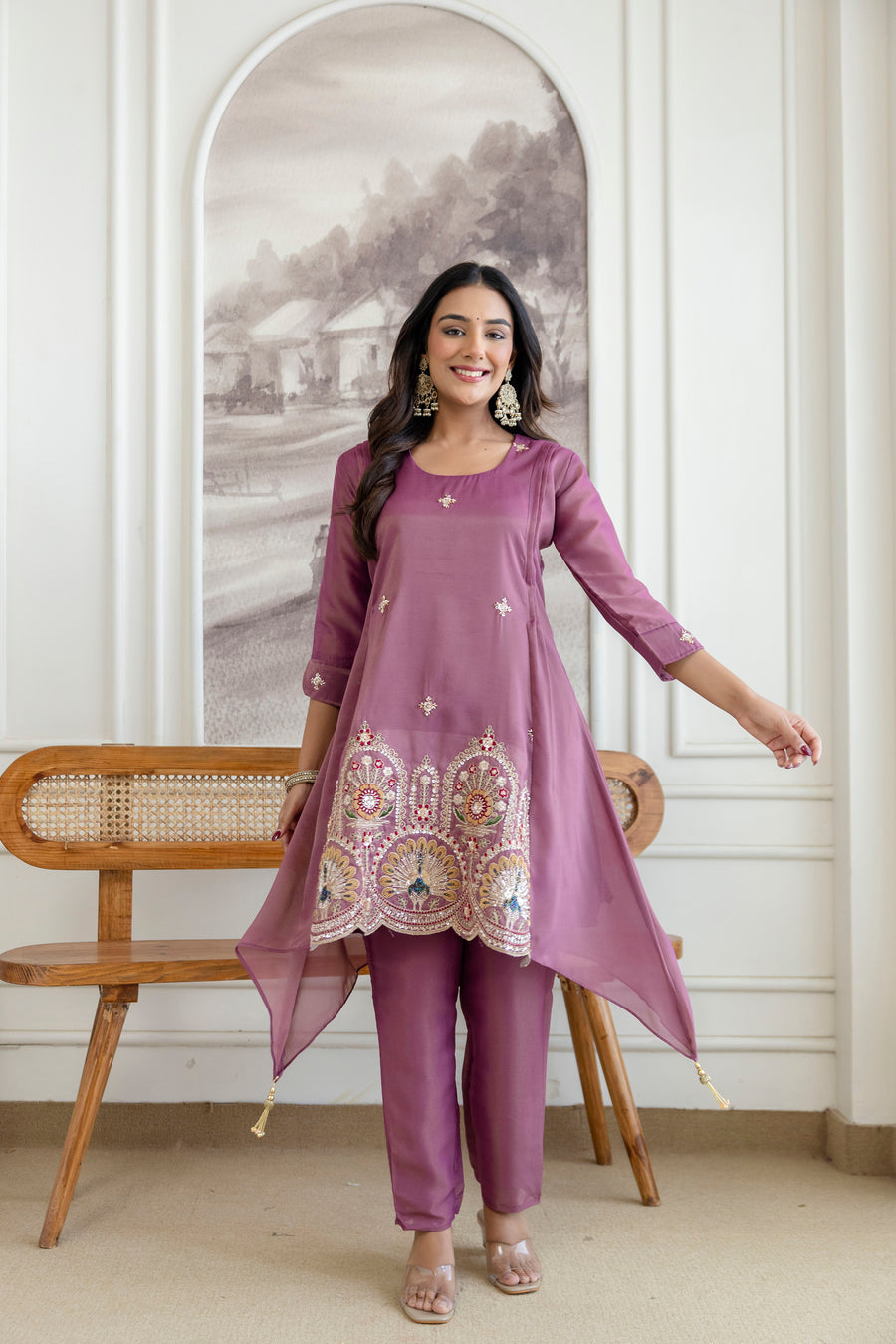 Blue a line kurti with pent set