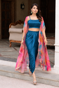 Blue shrug jacket with dhoti skirt and top set