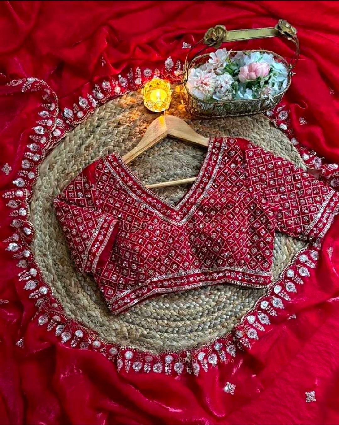 Red saree with blouse
