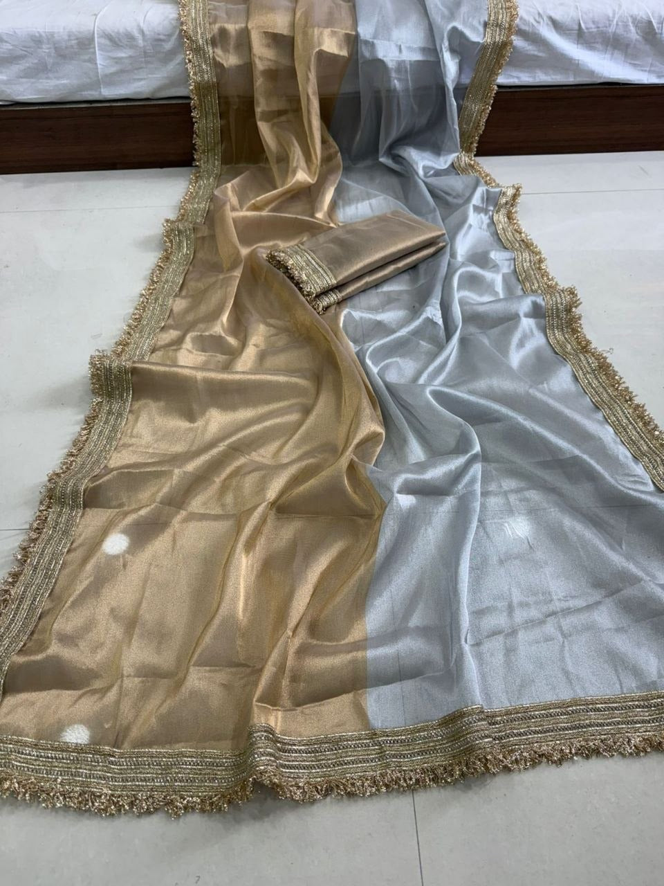 Silver gold shimmer saree with blouse