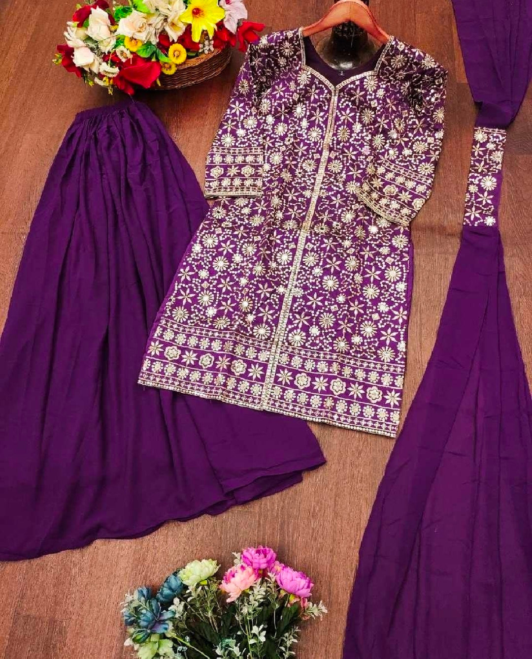 Purple kurti with salwar and dupatta set