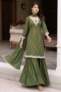 Green shimmery suit with sharara and dupatta set
