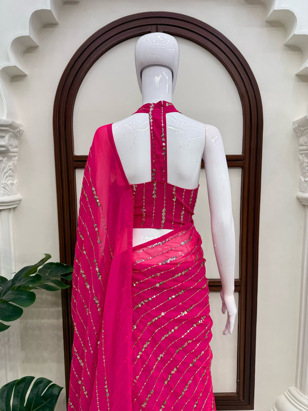 Pink fish cut lehenga saree with blouse set