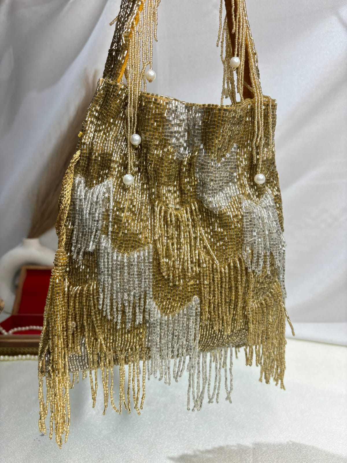 Black silver dangling latkan purse