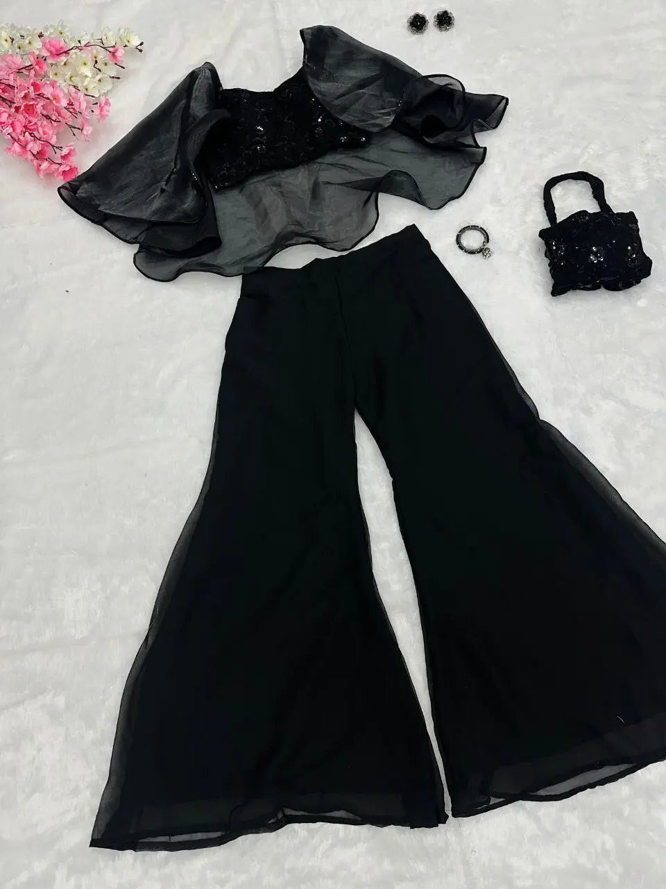 Black cape with top and palazzo set