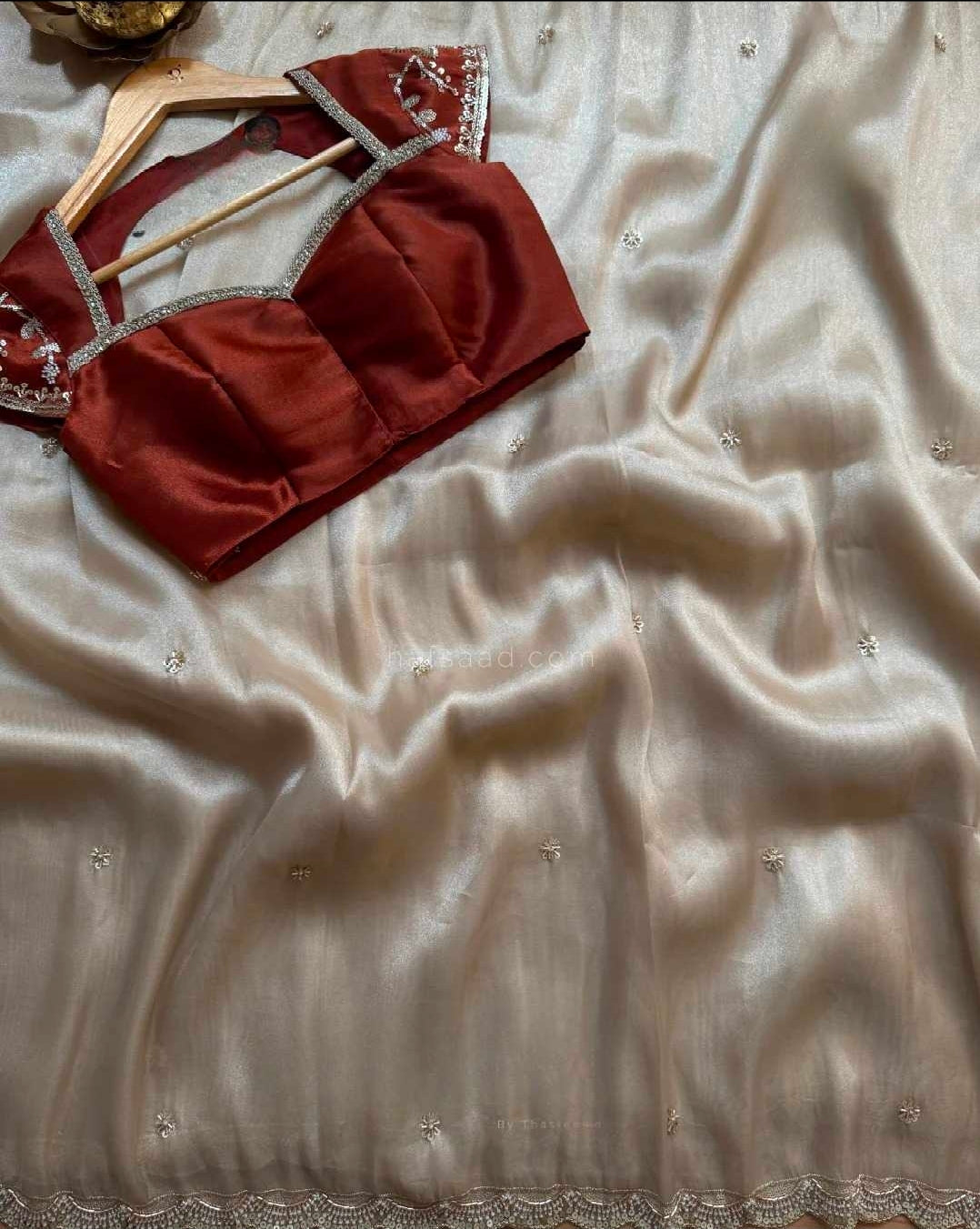 Ivory indian silk saree with blouse