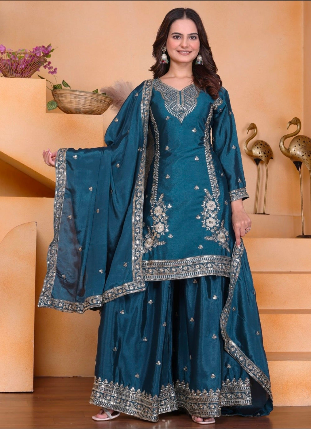 Blue kurti and sharara with dupatta