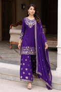 Purple kurti with flaired palazzo and dupatta set