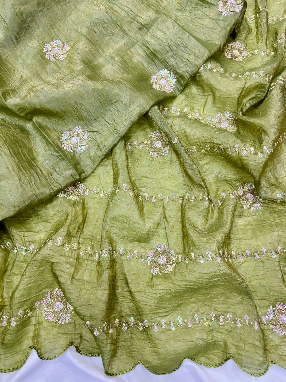 Blue crushed silk saree with blouse