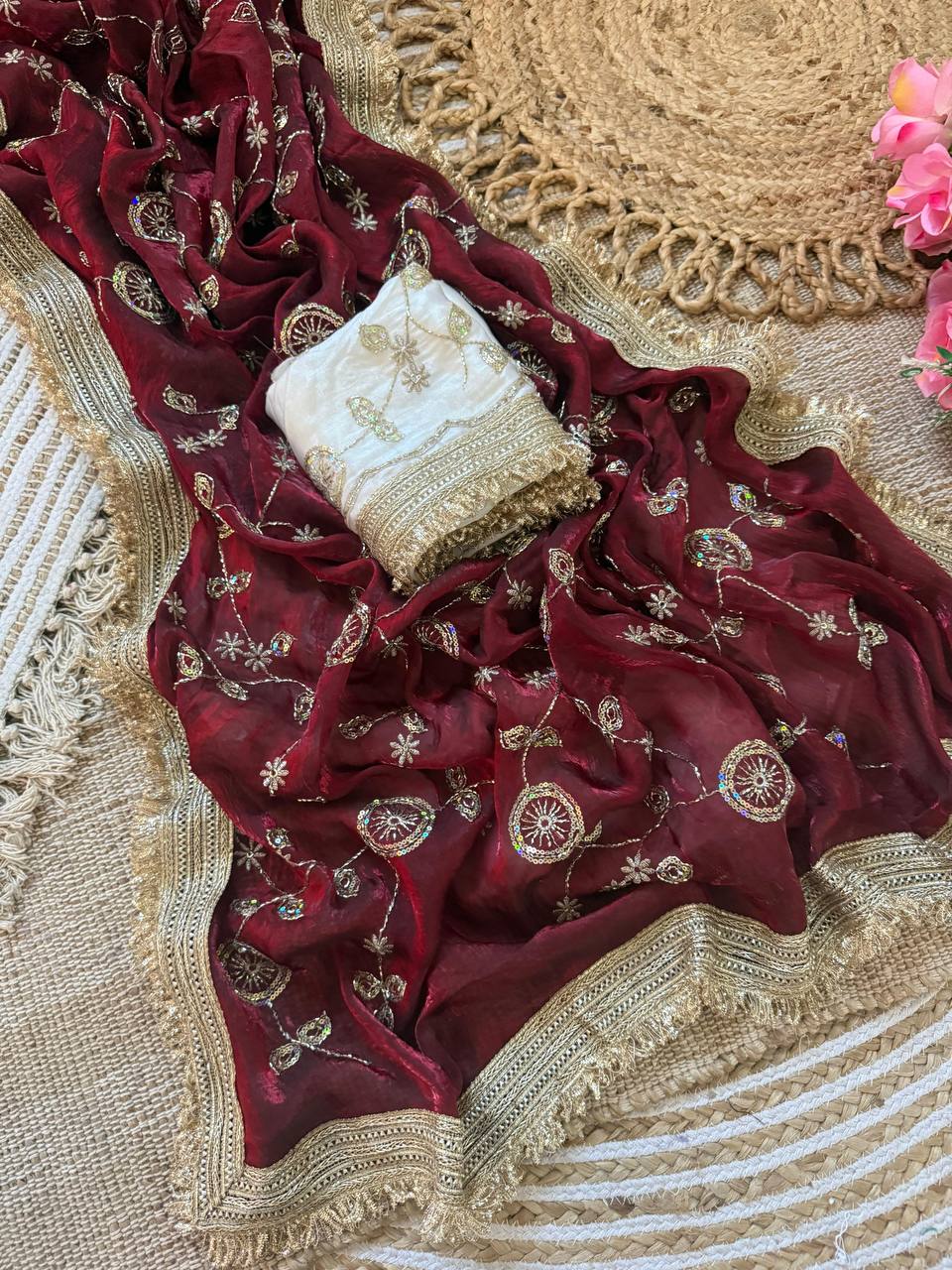 Maroon indian saree with blouse