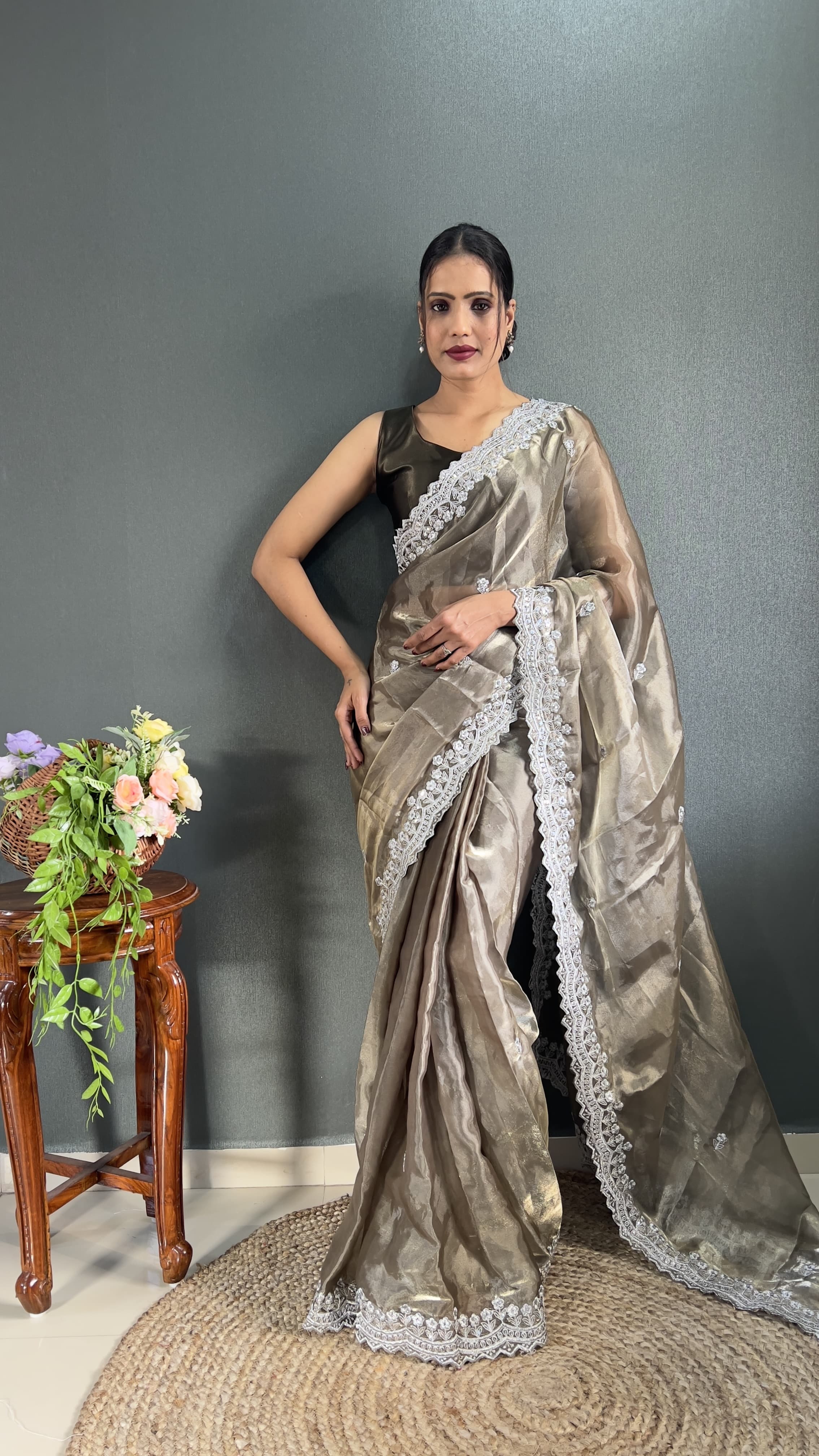 Pink jimmy choo silk saree with blouse 2pc set