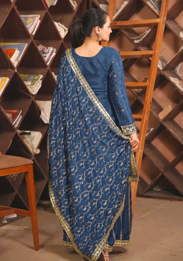 Blue kurti and sharara with dupatta