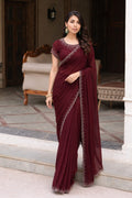 Maroon rhinestone saree with blouse