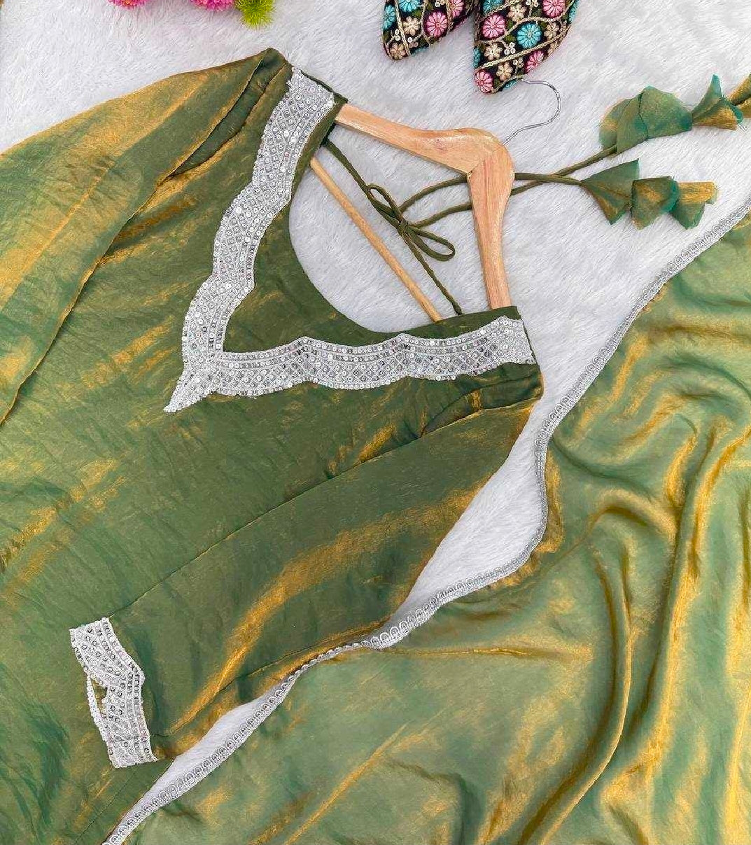 Green shimmery suit with sharara and dupatta set
