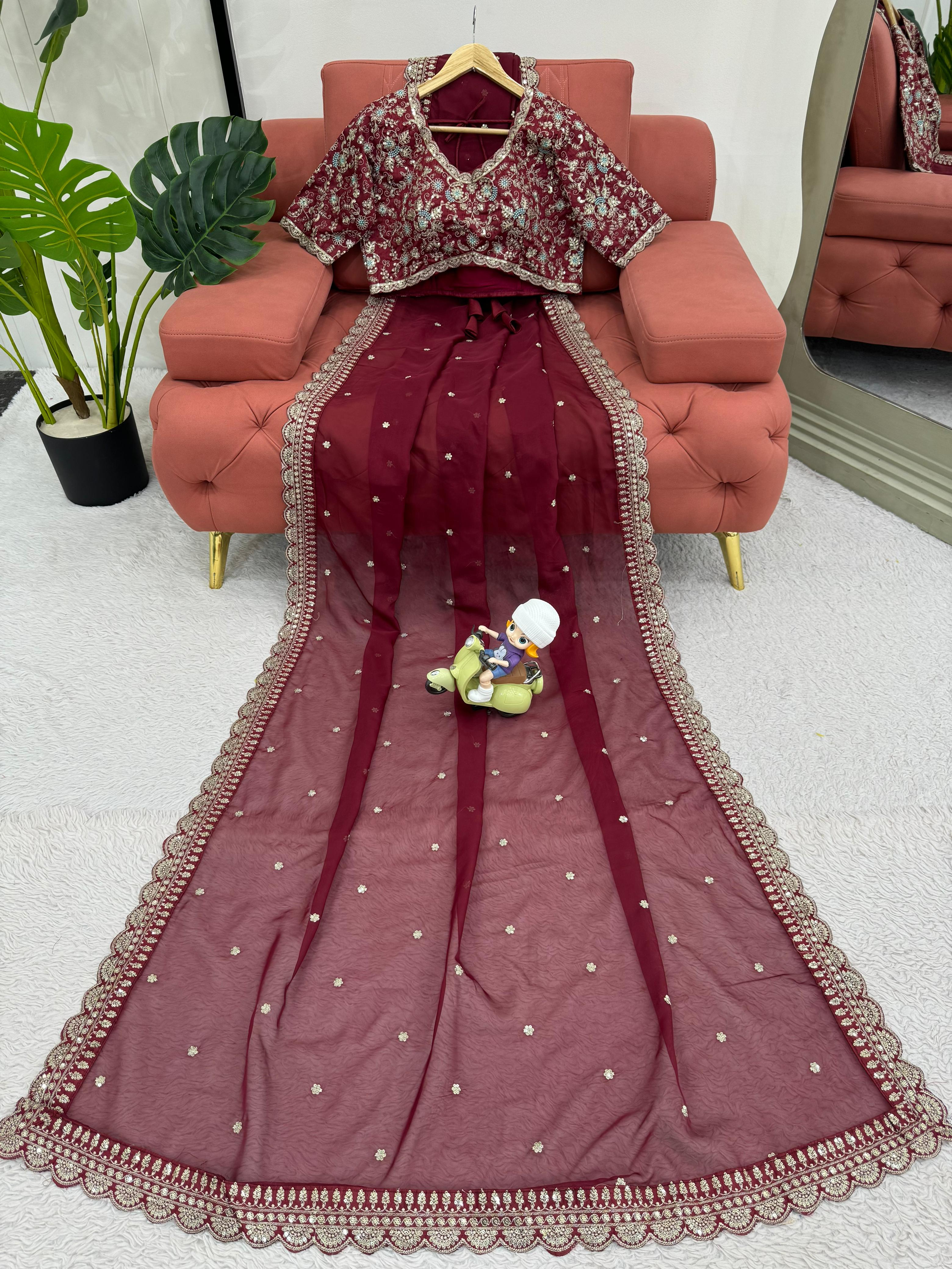 Maroon indian saree with blouse