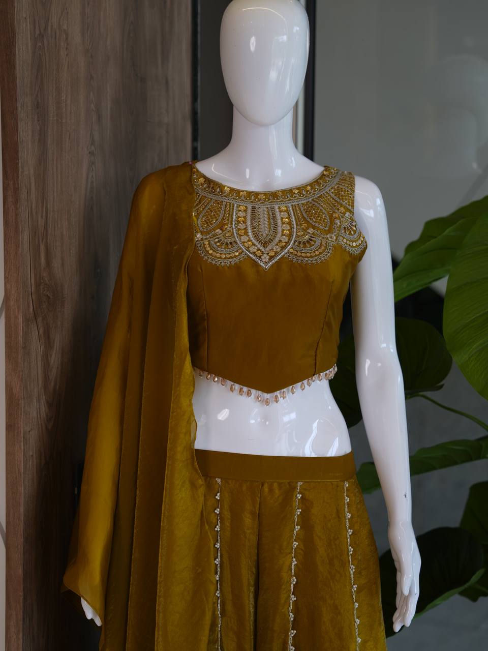 Pink indo western corset top with flaired palazzo