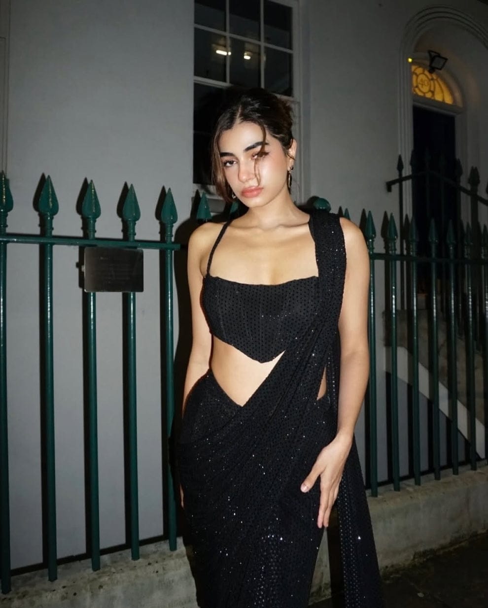 Black sequence saree with corset blouse