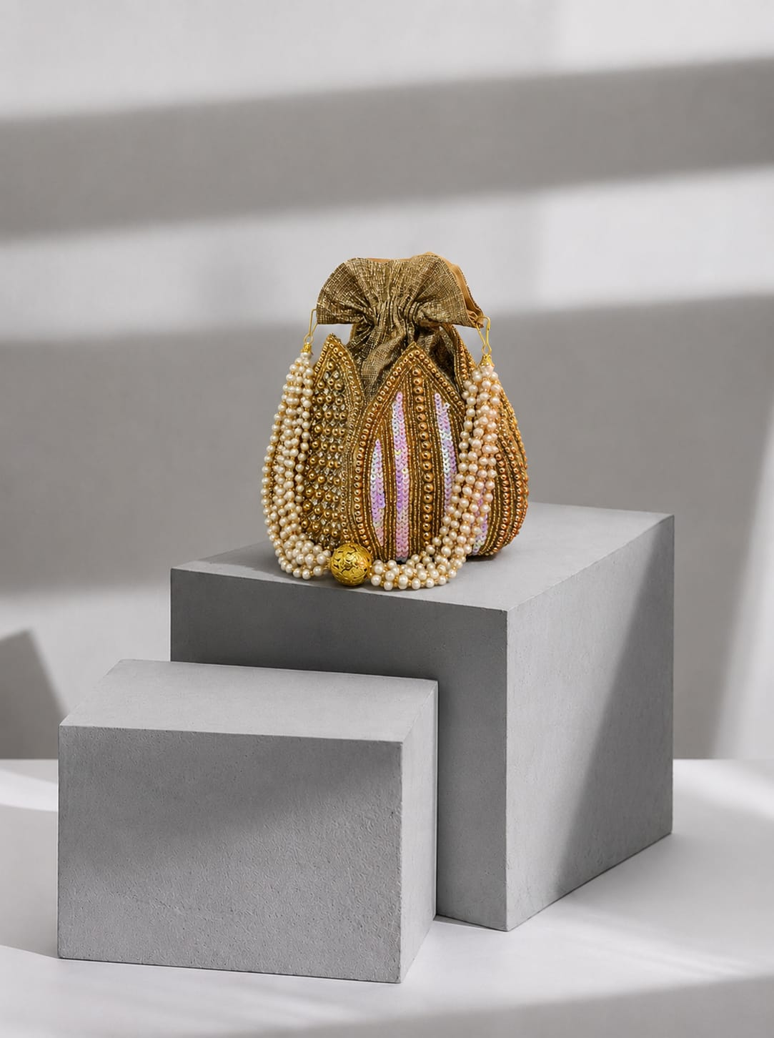 Gold pearl beaded potli bag