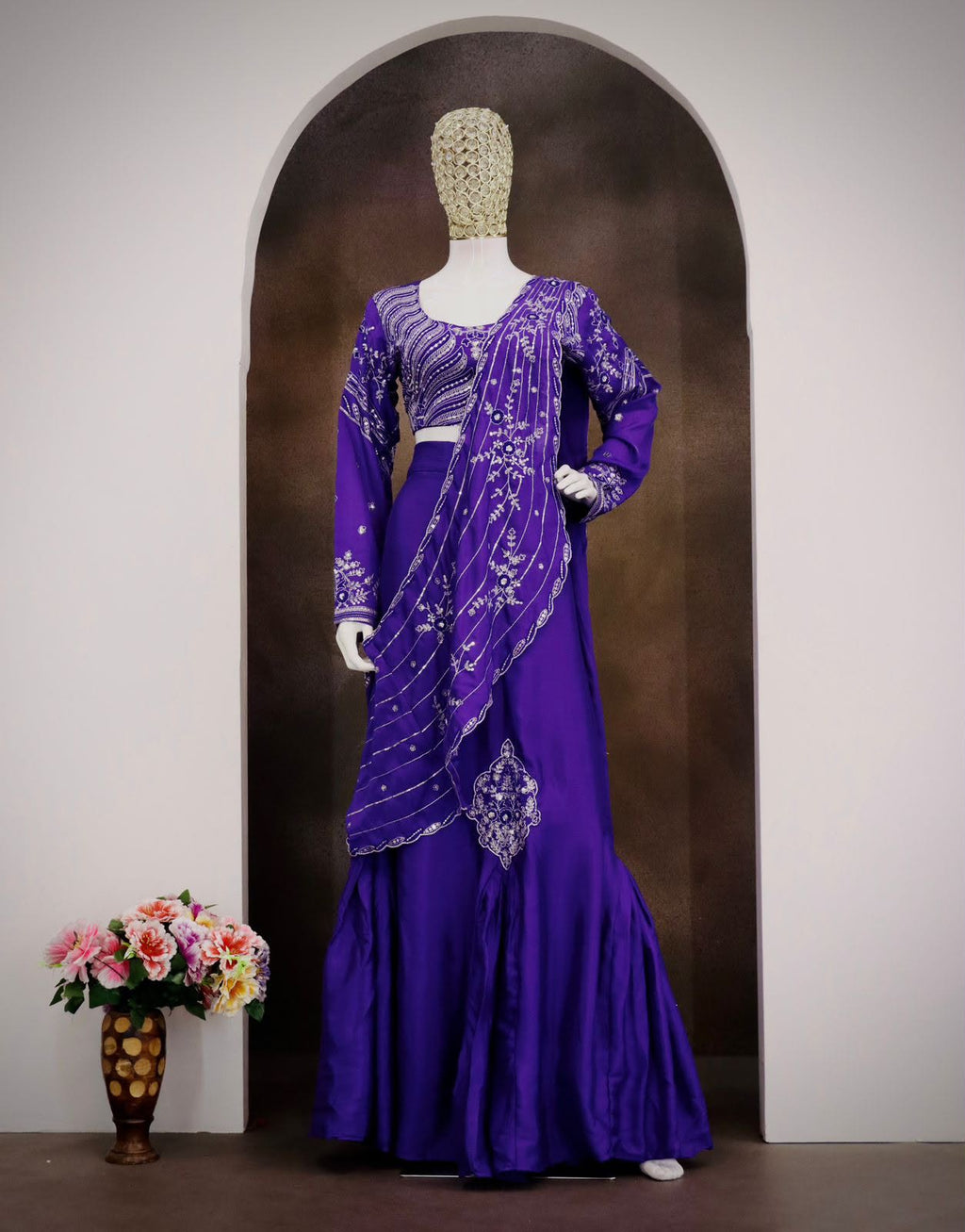 Purple fish cut lehenga saree with blouse