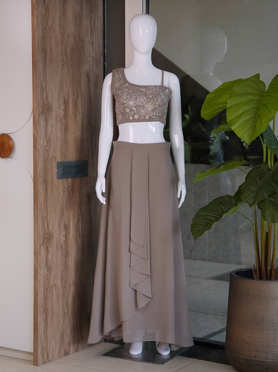 Green indo western pleated dhoti with top