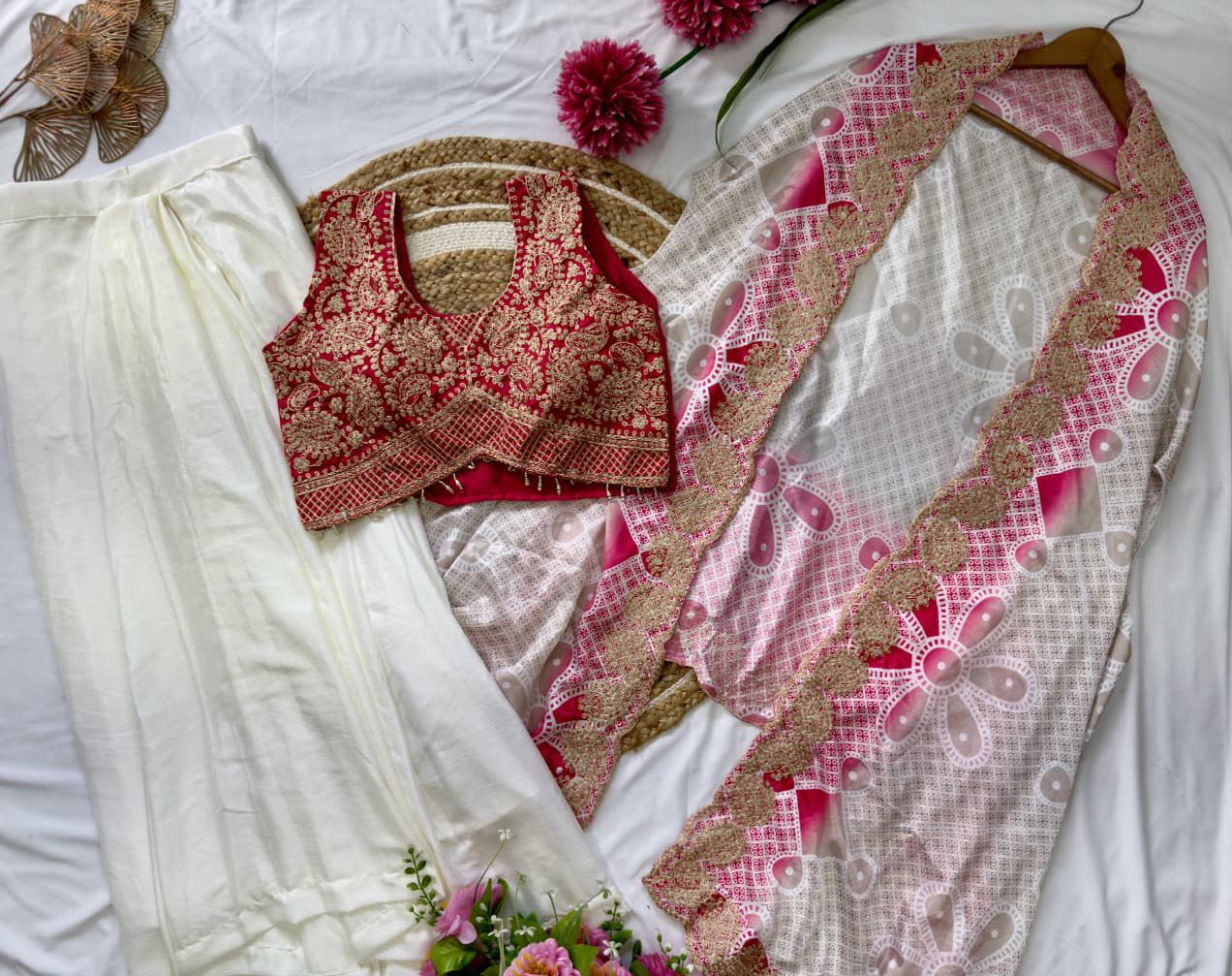 Yellow dhoti skirt with bandhani shrug and top set