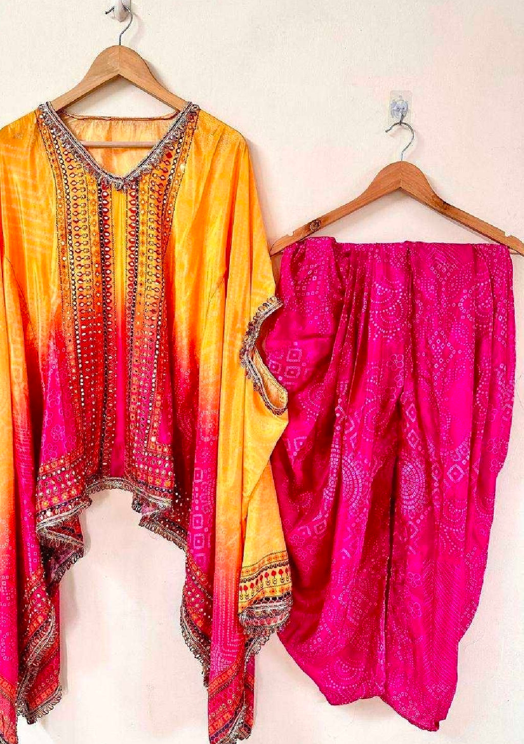 Yellow pink kaftan outfit with dhoti