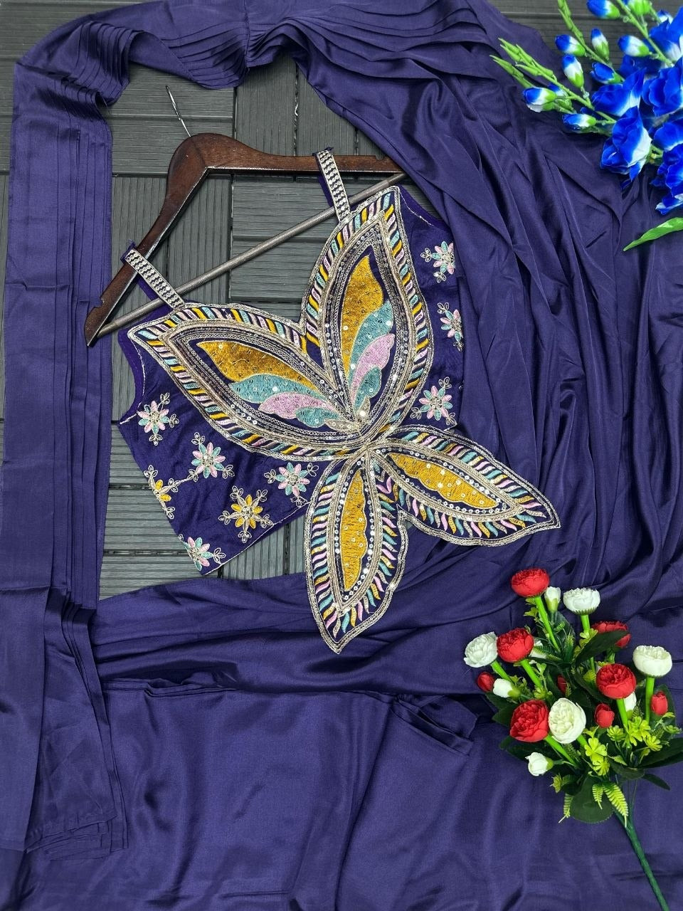 Blue ready to wear saree with blouse