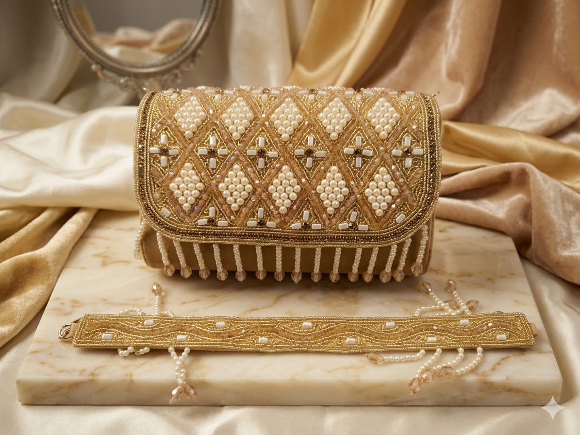 Pink beaded latkan purse