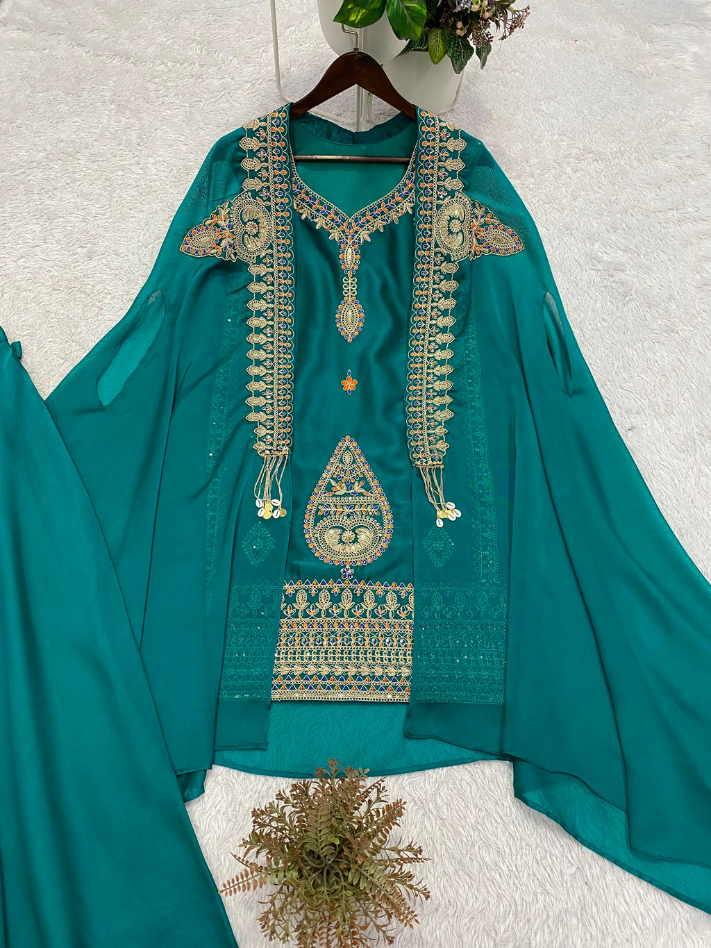 Blue cape with kurti and palazzo set