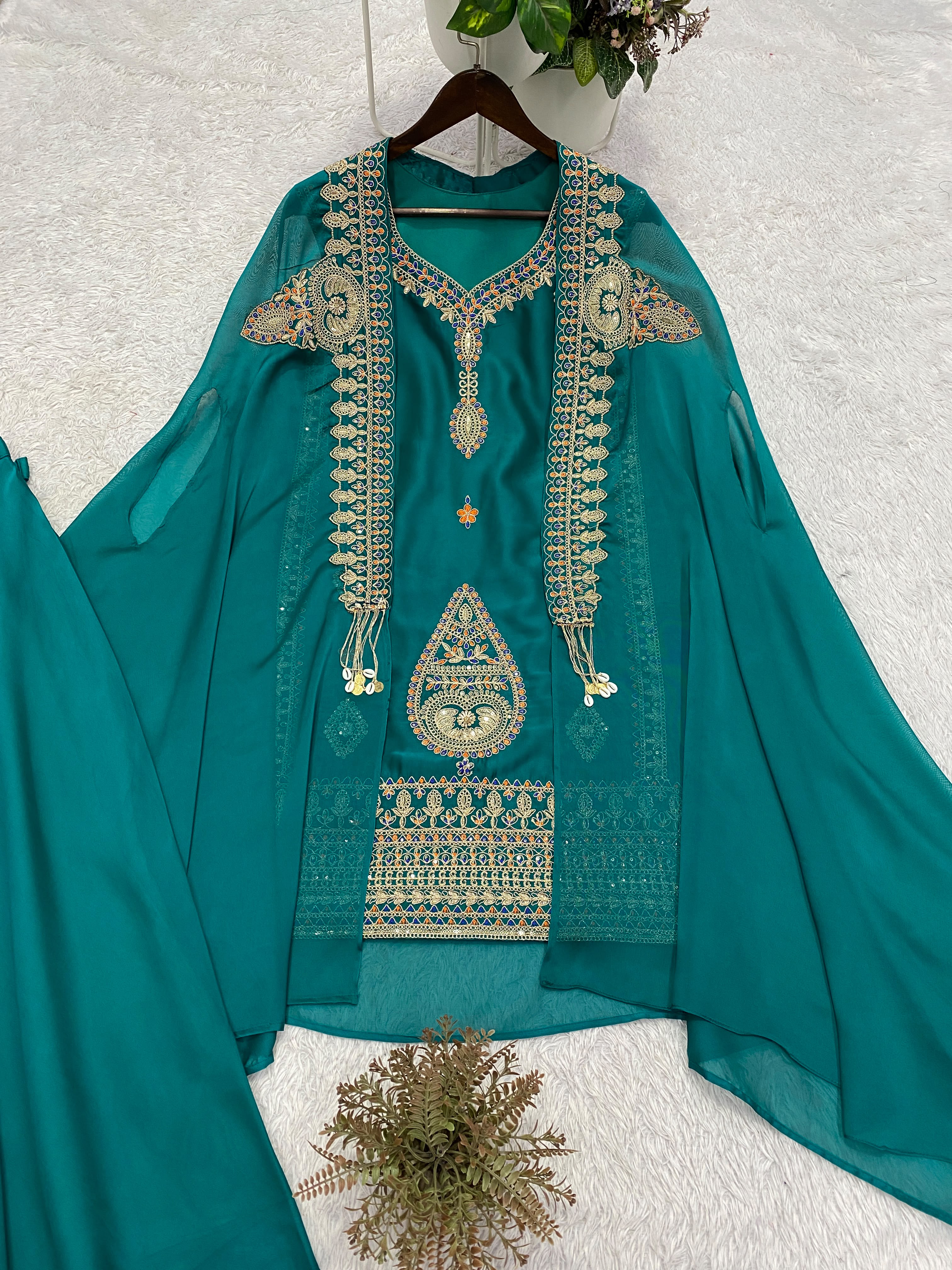 Blue cape with kurti and palazzo set