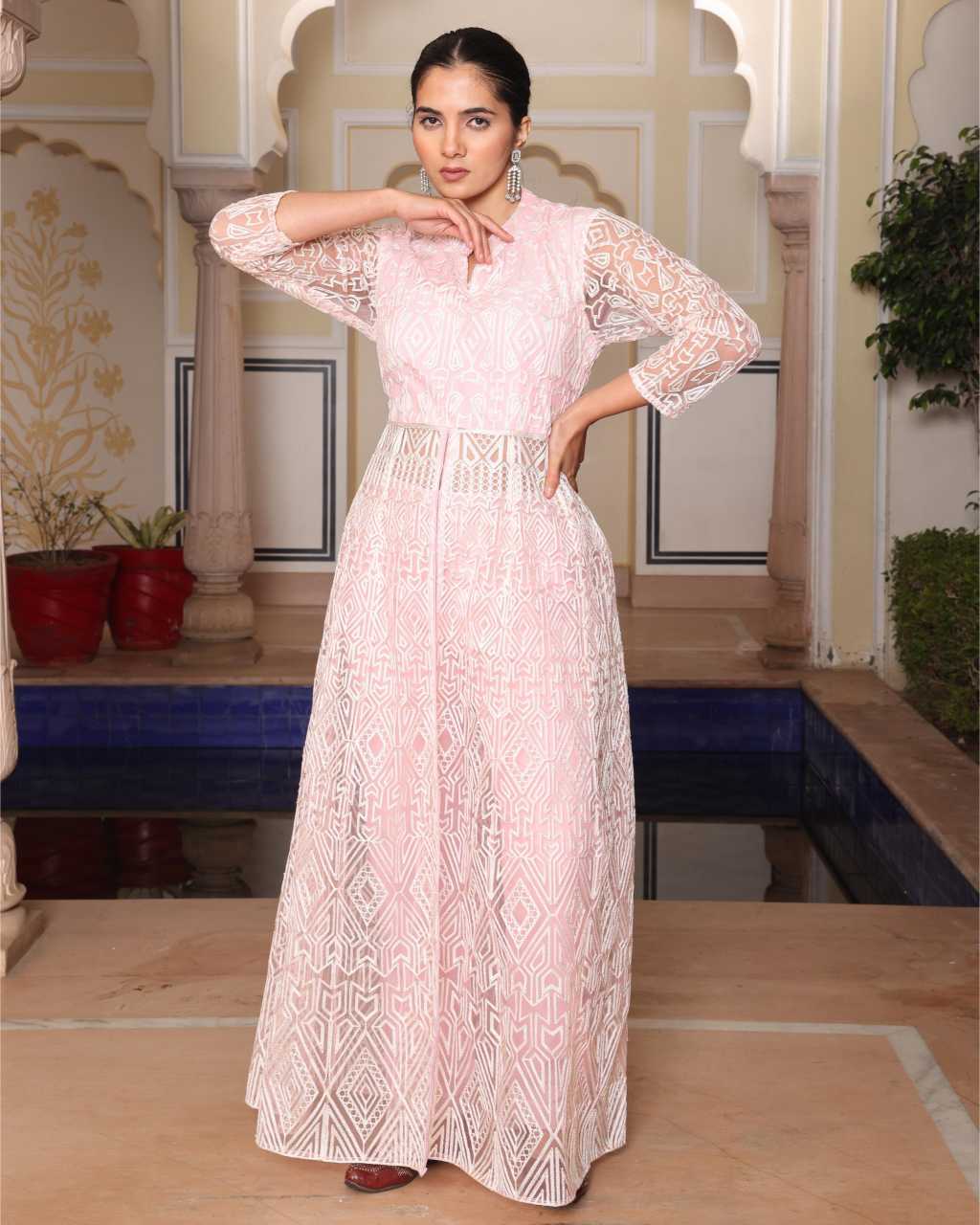 Pink front slit kurti with pent set