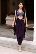 Purple top with dhoti and cape set