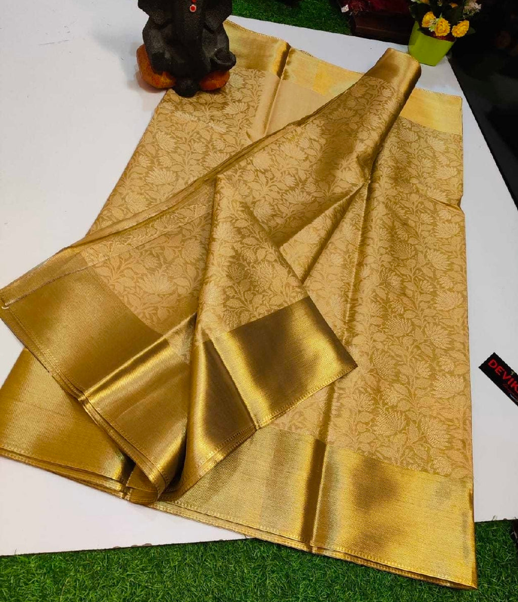 Golden silk floral saree with blouse