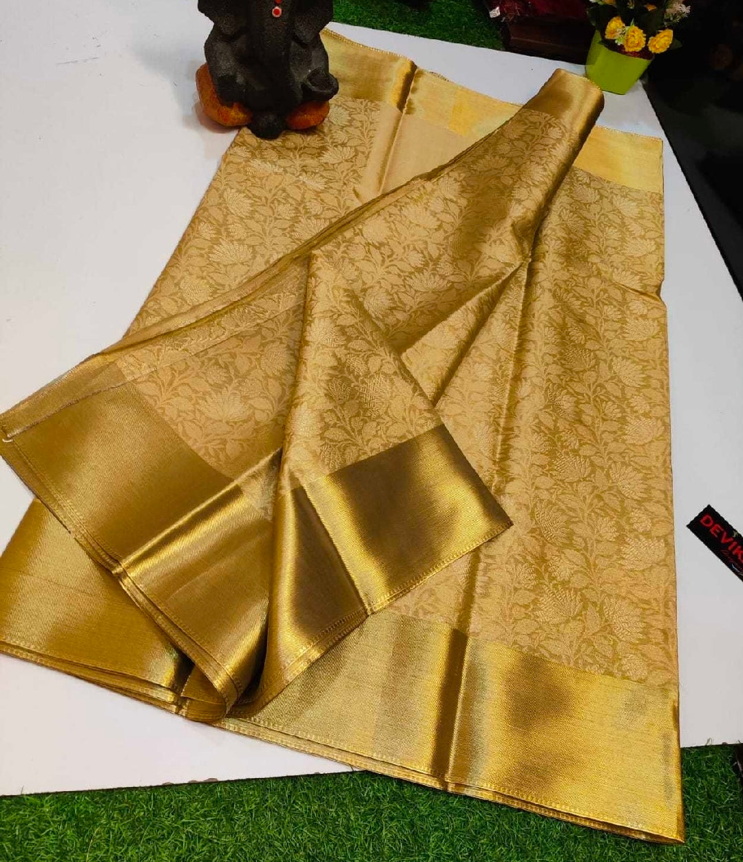 Golden silk floral saree with blouse
