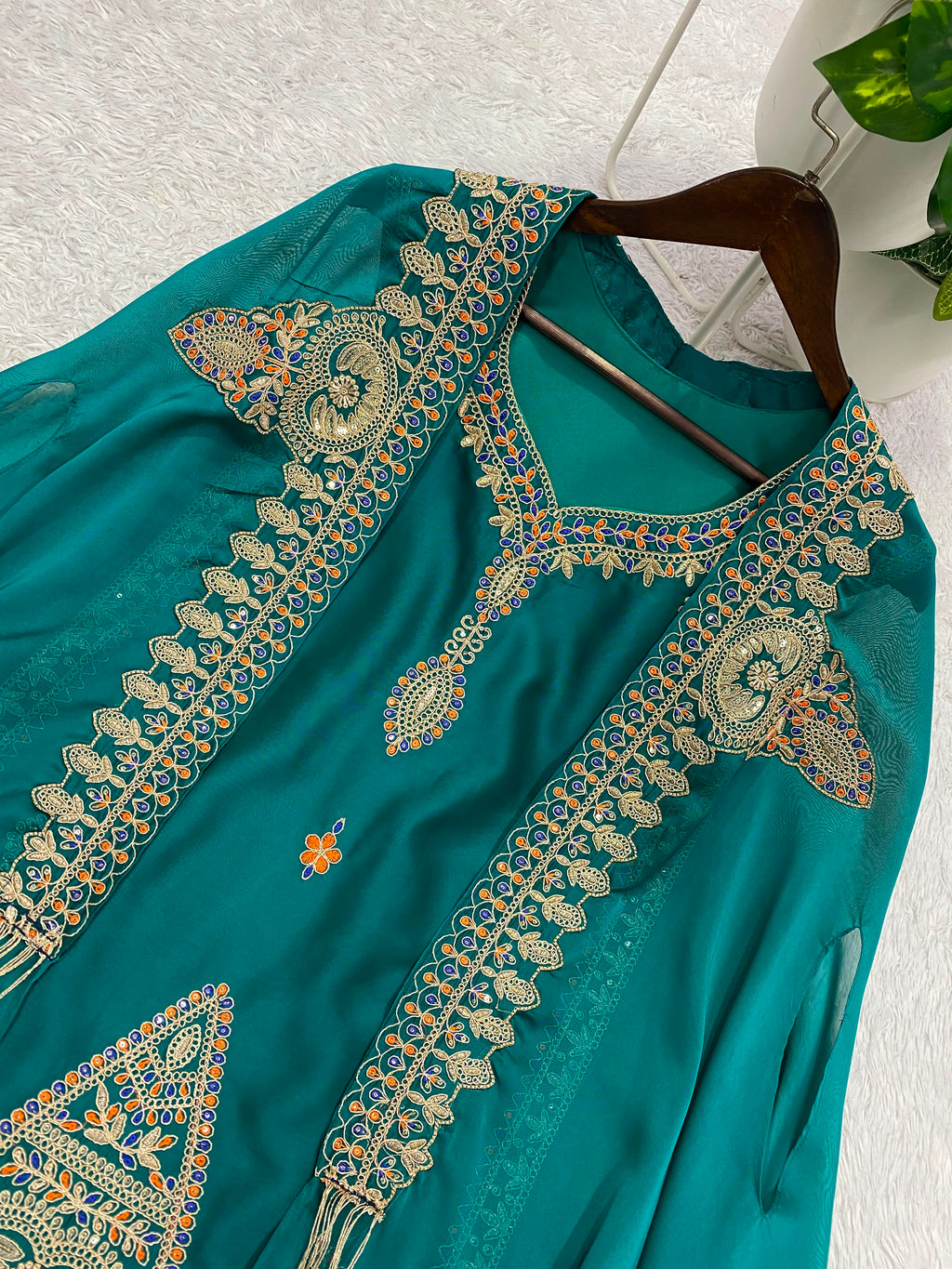Blue cape with kurti and palazzo set