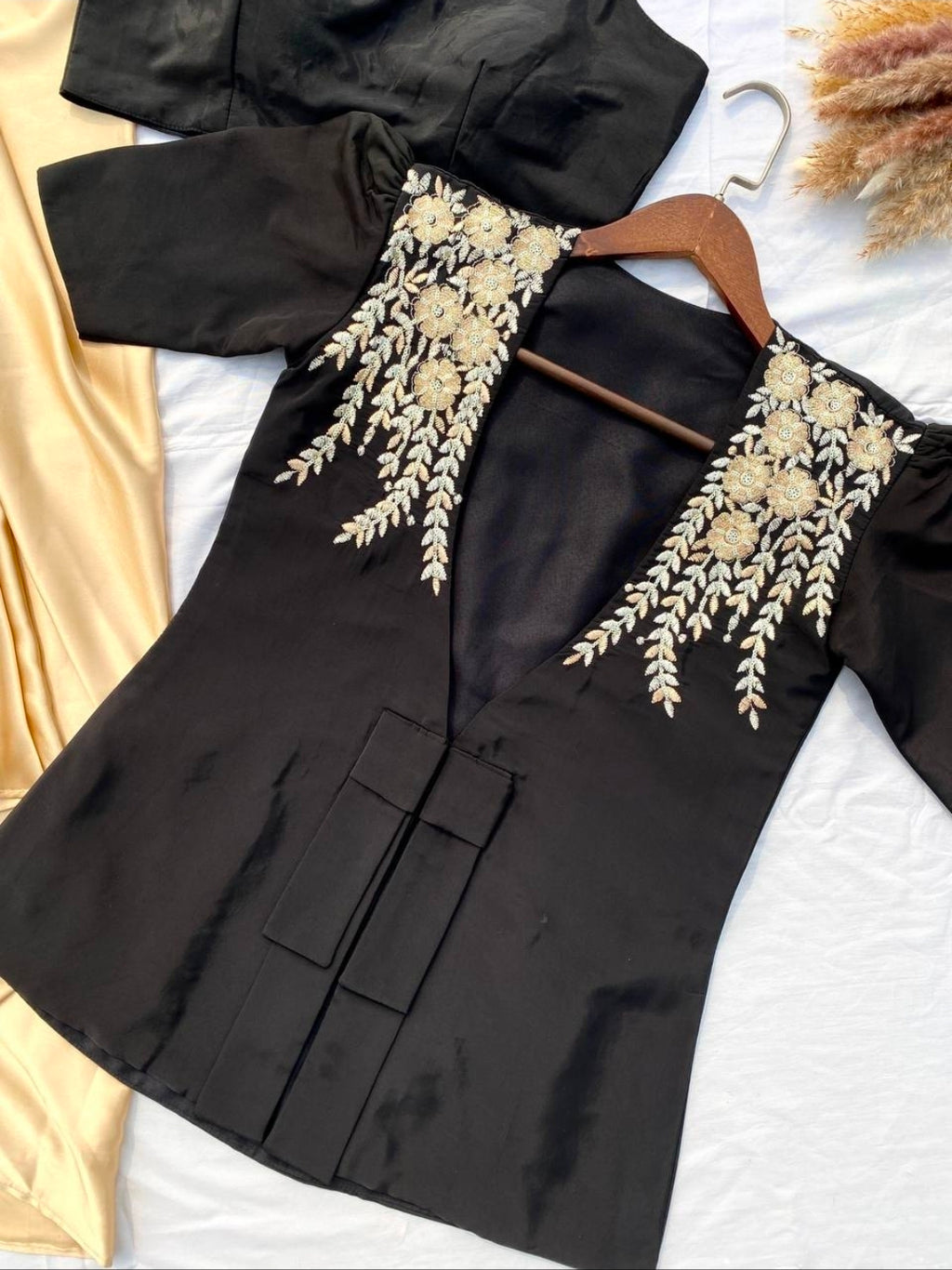 Black jacket with top and dhoti indowestern set