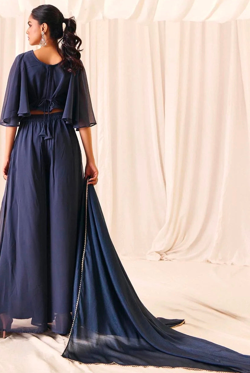 Blue top with palazzo and dupatta set