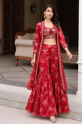 Red top with sharara and jacket set