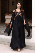 Black cold shoulder flaired long gown
