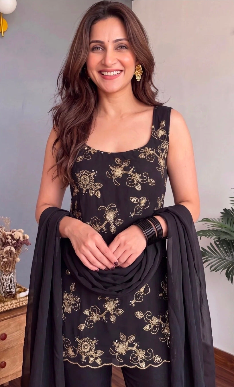 Black corset kurti with palazzo and dupatta 3pc set