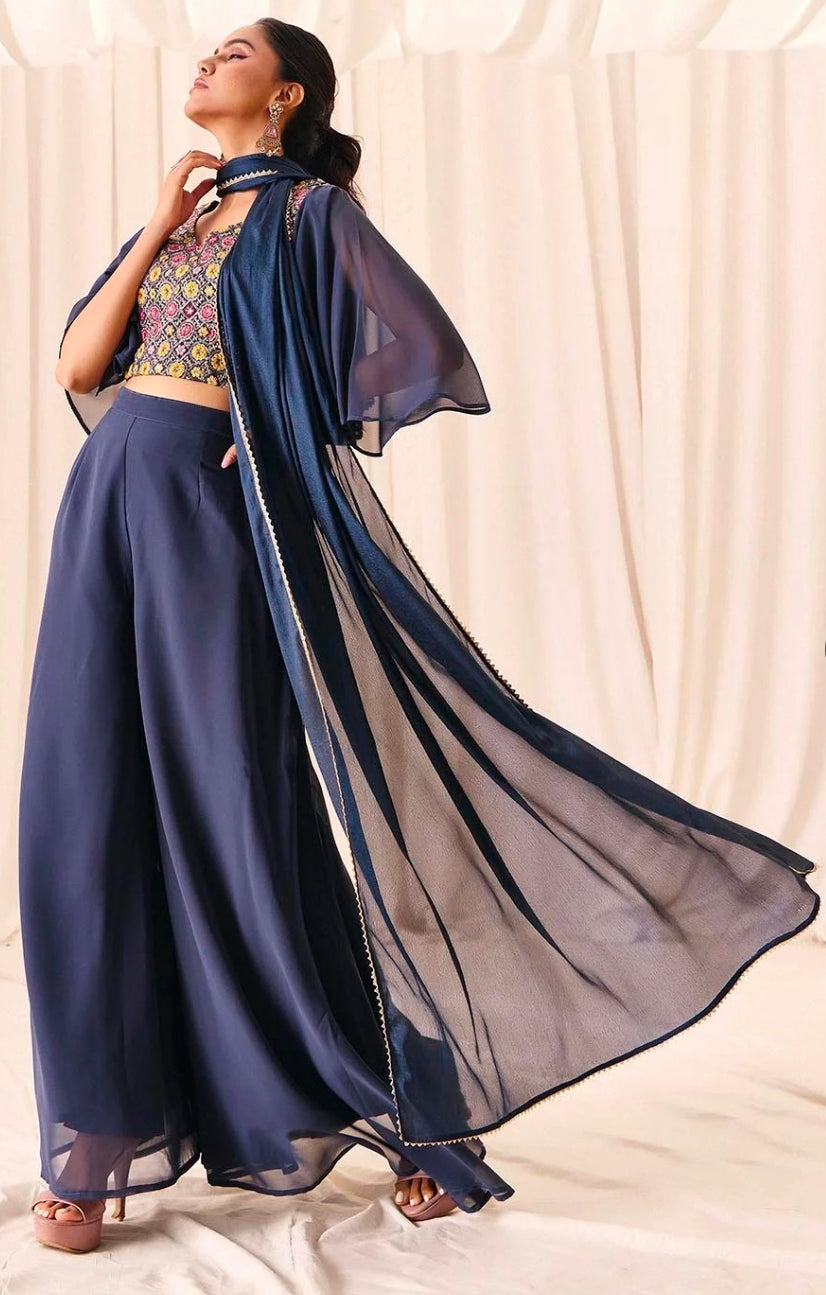 Blue top with palazzo and dupatta set