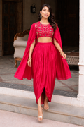 Pink dhoti skirt with long sleeved top