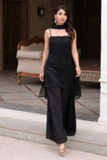 Black sleeveless kurti with palazzo and dupatta set