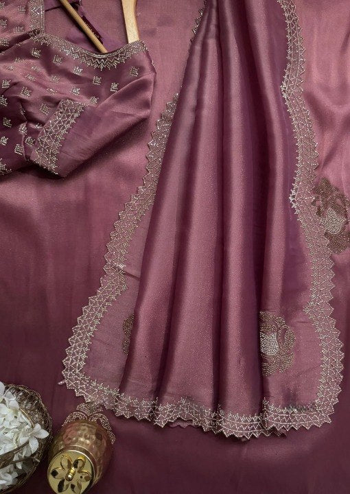 Purple rhinestone saree with blouse